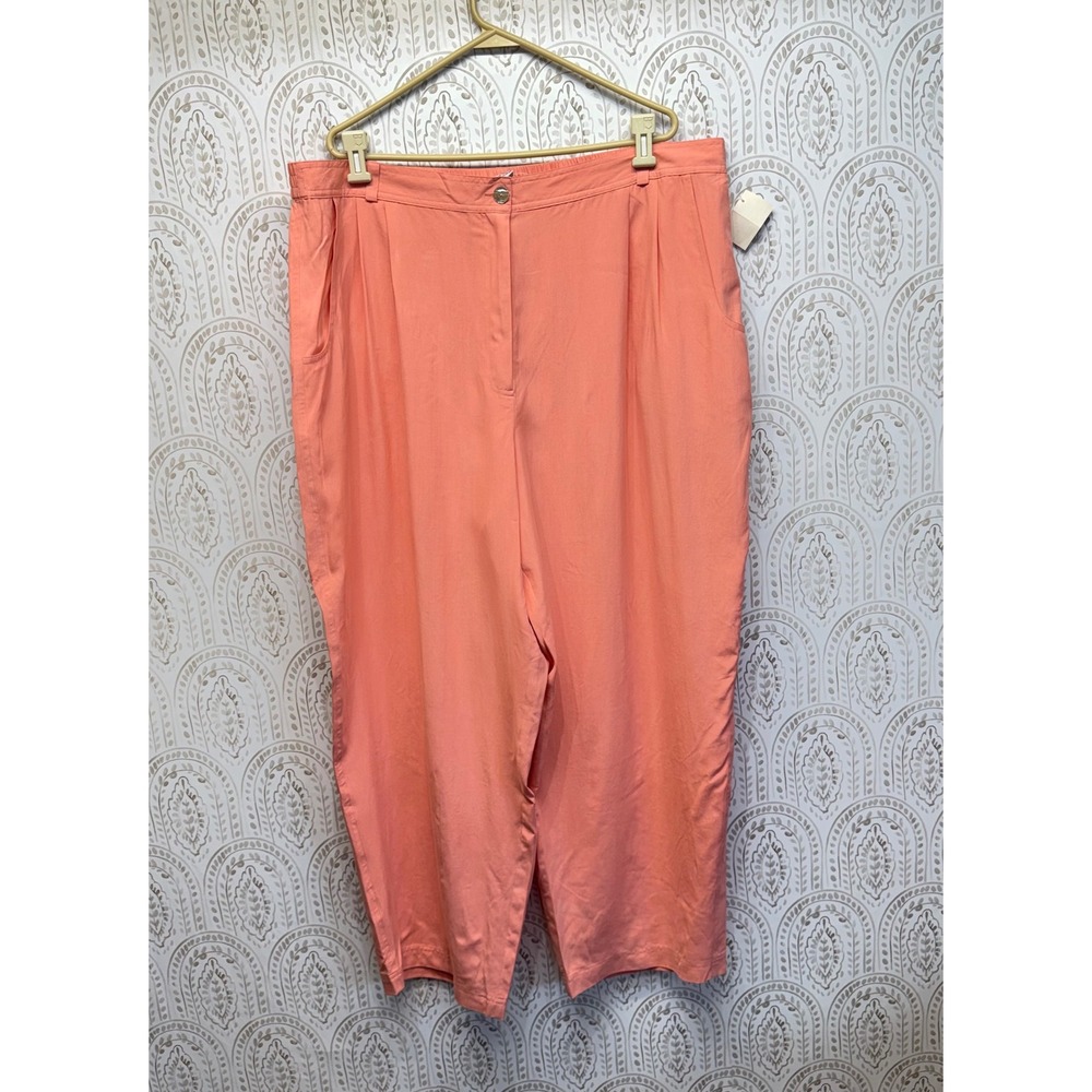 Appleseed's Silk Trousers Women 28W Coral Pink Pleated Elastic‎ Waist Pants NWT